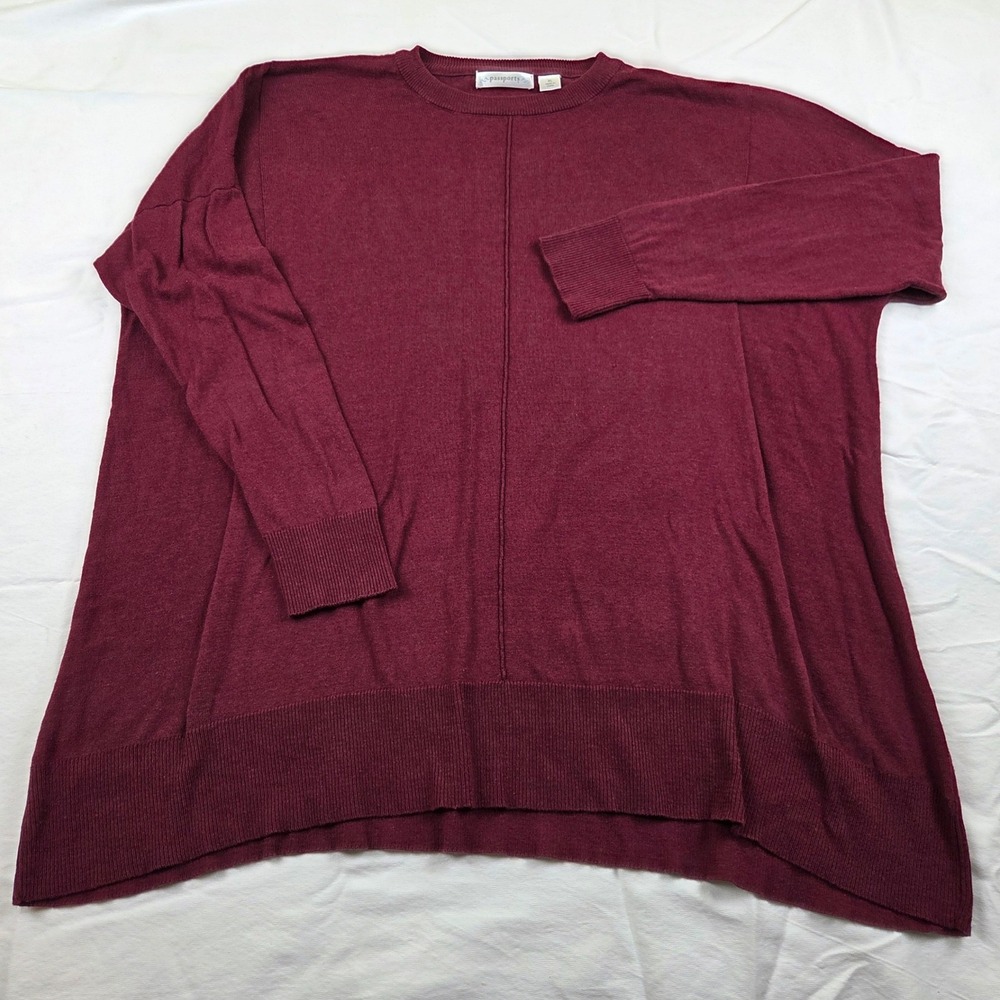 Passports Sweater Burgundy Long Sleeve Center Seam Crew Neck Womens XL